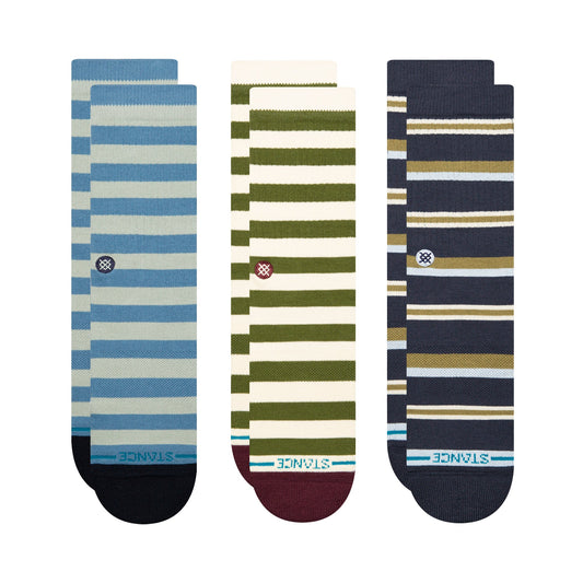 Lot de 3 chaussettes mi-mollet lifestyle à rayures bleu/bleu marine/vert de Stance