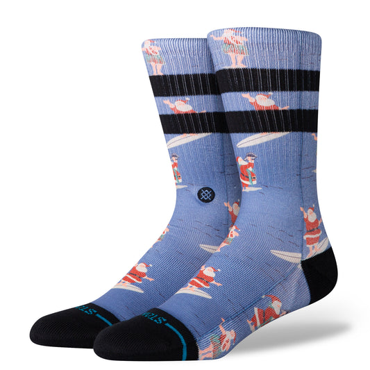 Chaussettes mi-mollet bleues Surfing Santa de Stance