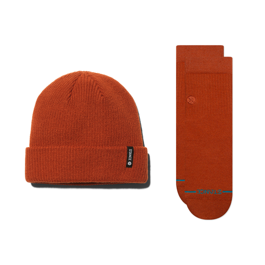 Stance Icon Beanie And Quarter Sock Set Orange