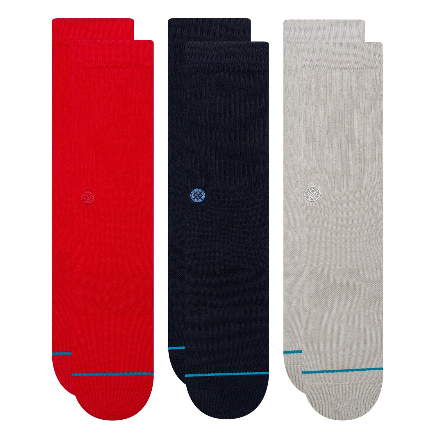 Stance Icon Crew Sock 3 Pack Red Navy Grey