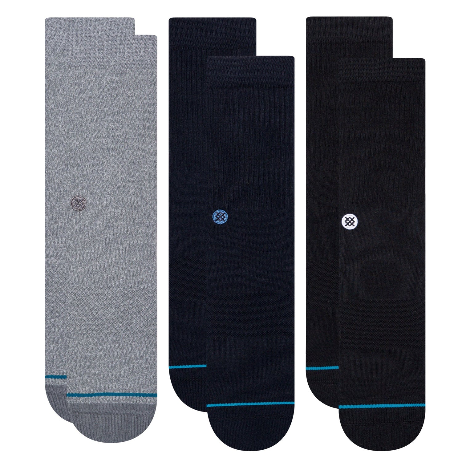 Lot de 3 paires de chaussettes mi-mollet gris chiné/marine foncé/noir Icon de Stance