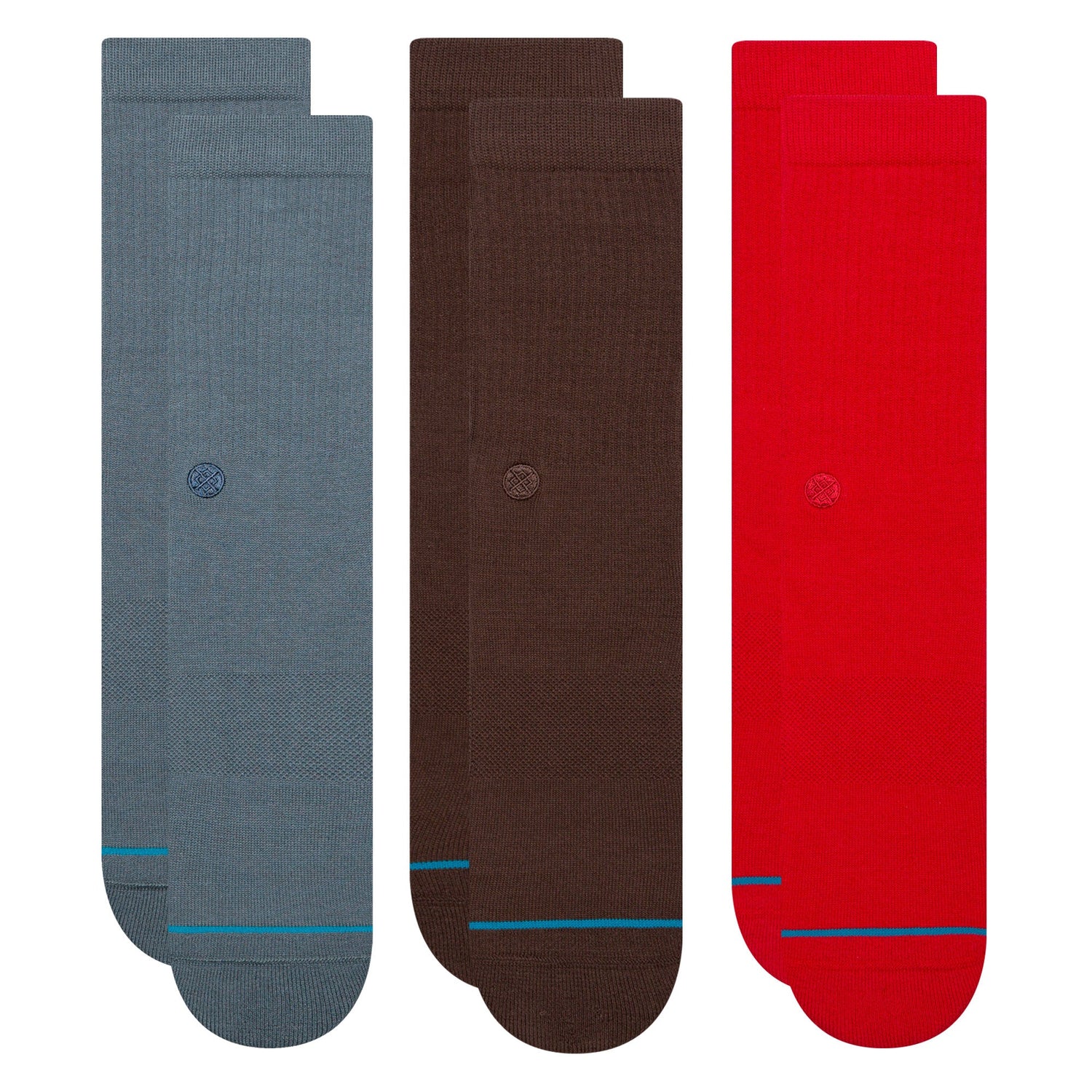Stance Icon Crew Sock 3 Pack Slate/Dark Brown/Dark Red